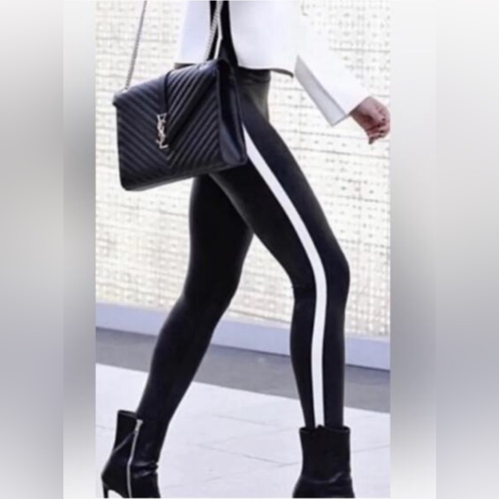 Spanx Black with a White Stripe White Women's Leggings